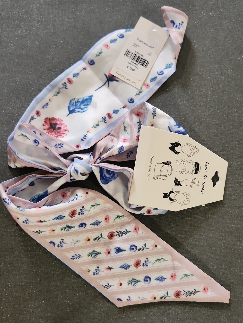 Francesca's Collections Double Sided Floral Scarf, Hair, Bag, Neck...etc NWT